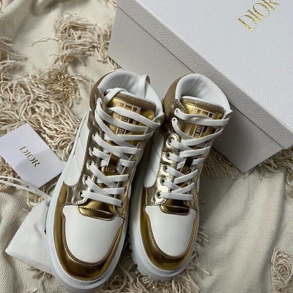 CHRISTIAN DIOR D-Player High Top Sneakers White & Gold - Picture 3 of 10